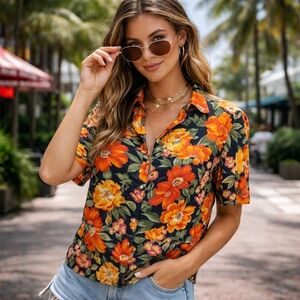 Vintage Ports International 100% Rayon Floral Button-Down Shirt | Retro Tropical